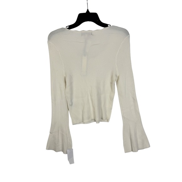 BAGATELLE COLLECTION Women's Ivory Scallop Neck Ribbed Flare Sleeve‎ Sweater XL - Picture 5 of 10